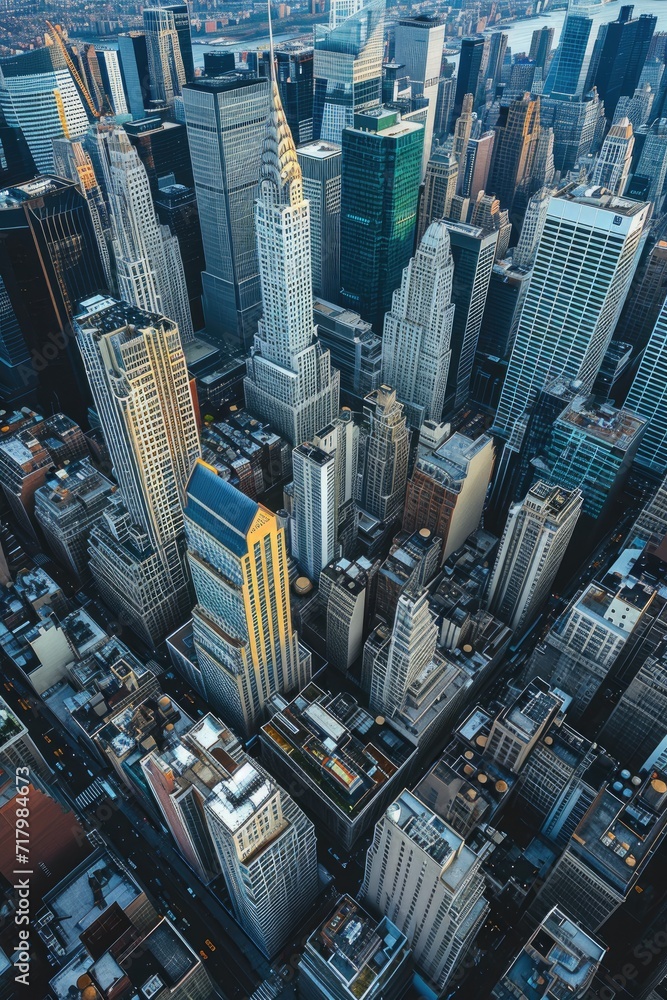 Aerial view of skyscrapers and office towers