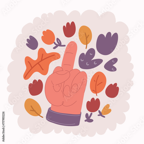 Vector illustration of style hand with middle finger gesture. Aggressive gesture for insulting or showing protest