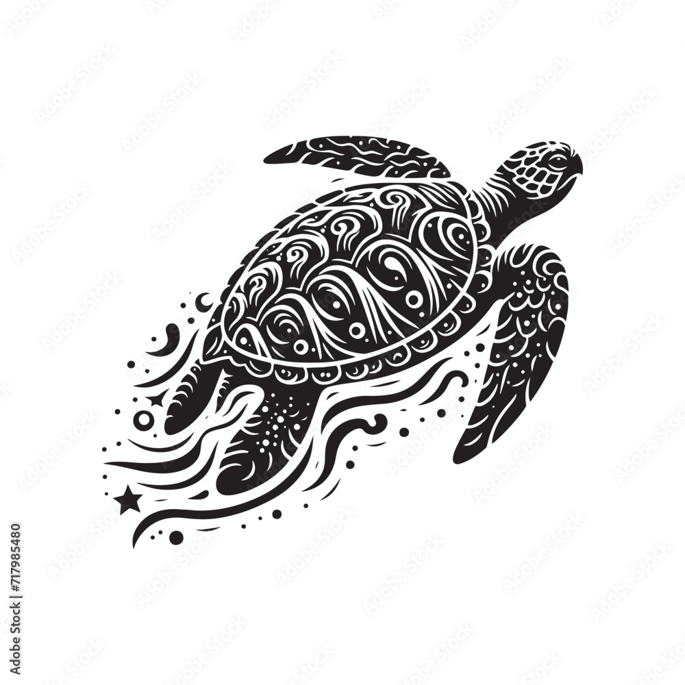 Fototapeta premium Oceanic Odyssey: A Diverse Collection of Majestic Turtle Silhouettes - Turtle Illustration - Turtle Vector - Reptile Silhouette 