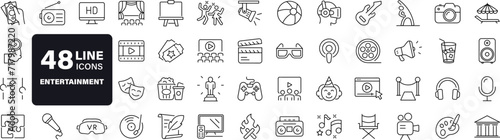 Entertainment set of web icons in line style. Lifestyle and Entertainment icons for web and mobile app. Theater, cinema, video, dance, theater, game. Vector illustration