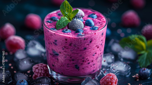 Smoothie in a Glas with ice arround it well decorated