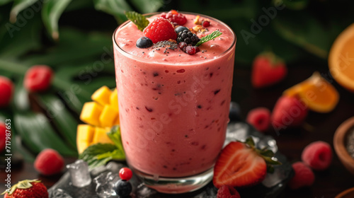 Smoothie in a Glas with ice arround it well decorated