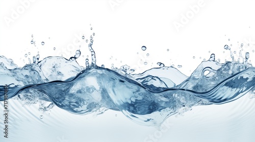 Blue Water Wave With Bubbles on White Background