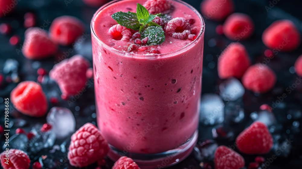 Smoothie in a Glas with ice arround it well decorated Smoothie in a Glas with ice arround it well decorated