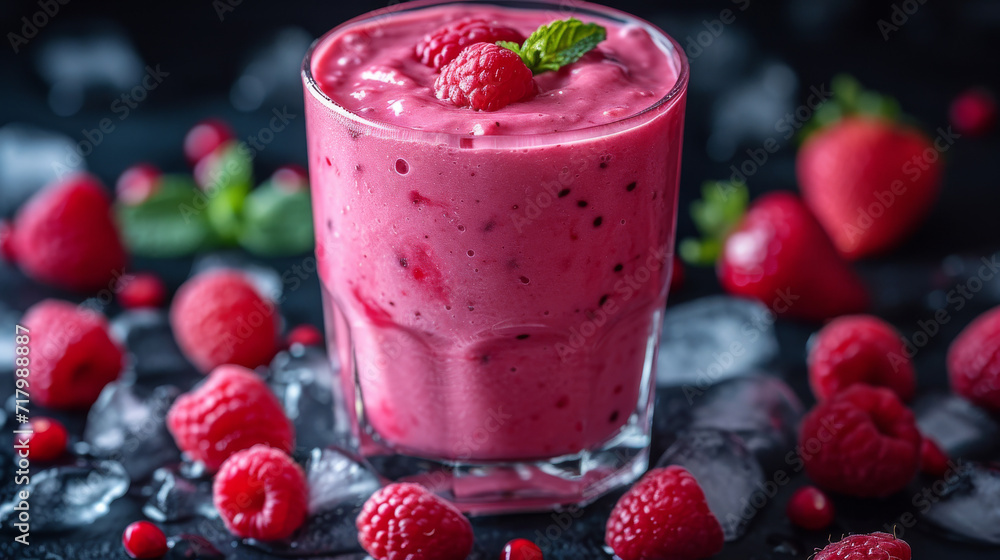 Smoothie in a Glas with ice arround it well decorated Smoothie in a Glas with ice arround it well decorated