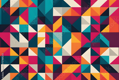 Colorful Geometric Mosaic Seamless Pattern in Retro Style .Light Elements Wallpaper and Design Illustration..