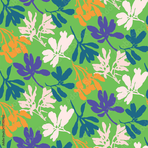 Trendy vector floral pattern with organic botanical shapes. Modern bold summer flower print, design in scandi style.
