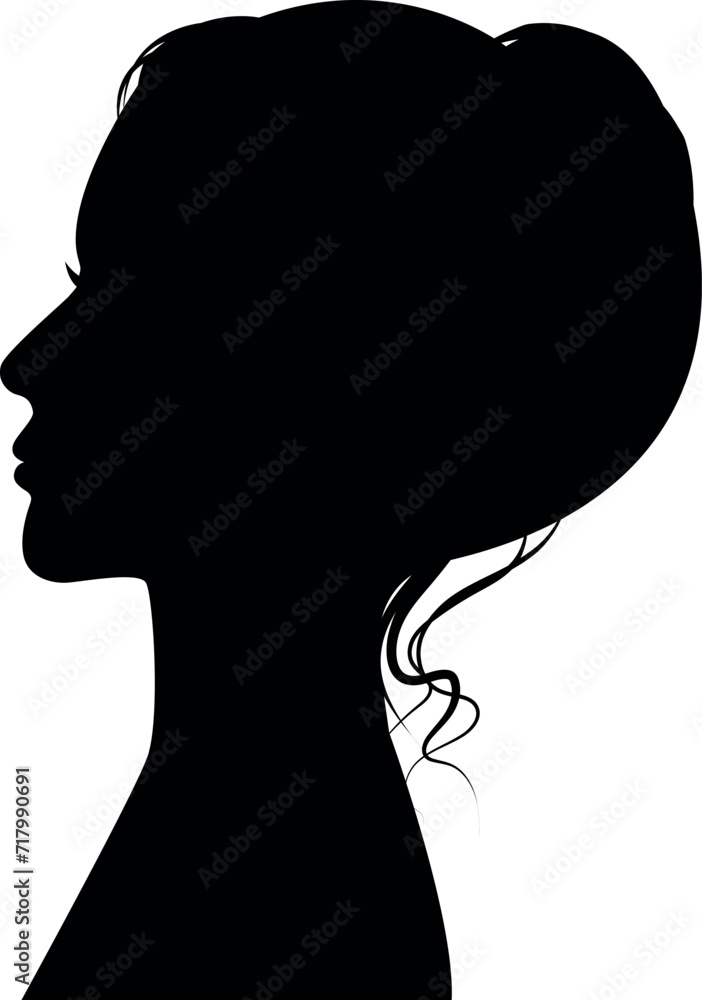 set of silhouettes of beautiful women. Stylish hairstyle. Portrait profile. Universal isolated avatar