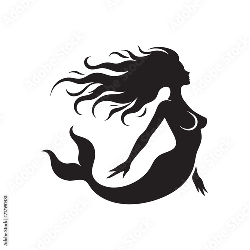 Melodic Waves: Sea Siren Silhouette Set Evoking the Harmony of Oceanic Whispers - Sea Siren Illustration - Sea Siren Vector
