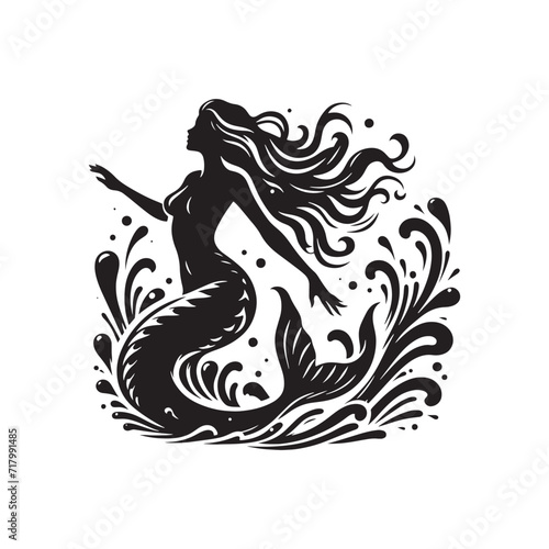 Mystical Marine Melodies: Sea Siren Silhouettes Harmonizing with the Melodic Rhythm of the Sea - Sea Siren Illustration - Sea Siren Vector

