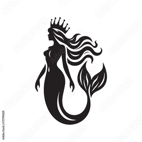 Maritime Enchantment: Sea Siren Silhouettes Immersed in an Enchanting Underwater Ballet - Sea Siren Illustration - Sea Siren Vector
