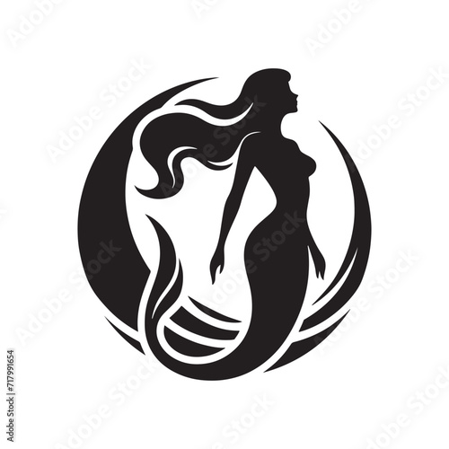 Aquatic Lullabies: Sea Siren Silhouettes in a Serenade of Tranquil Oceanic Melodies - Sea Siren Illustration - Sea Siren Vector
