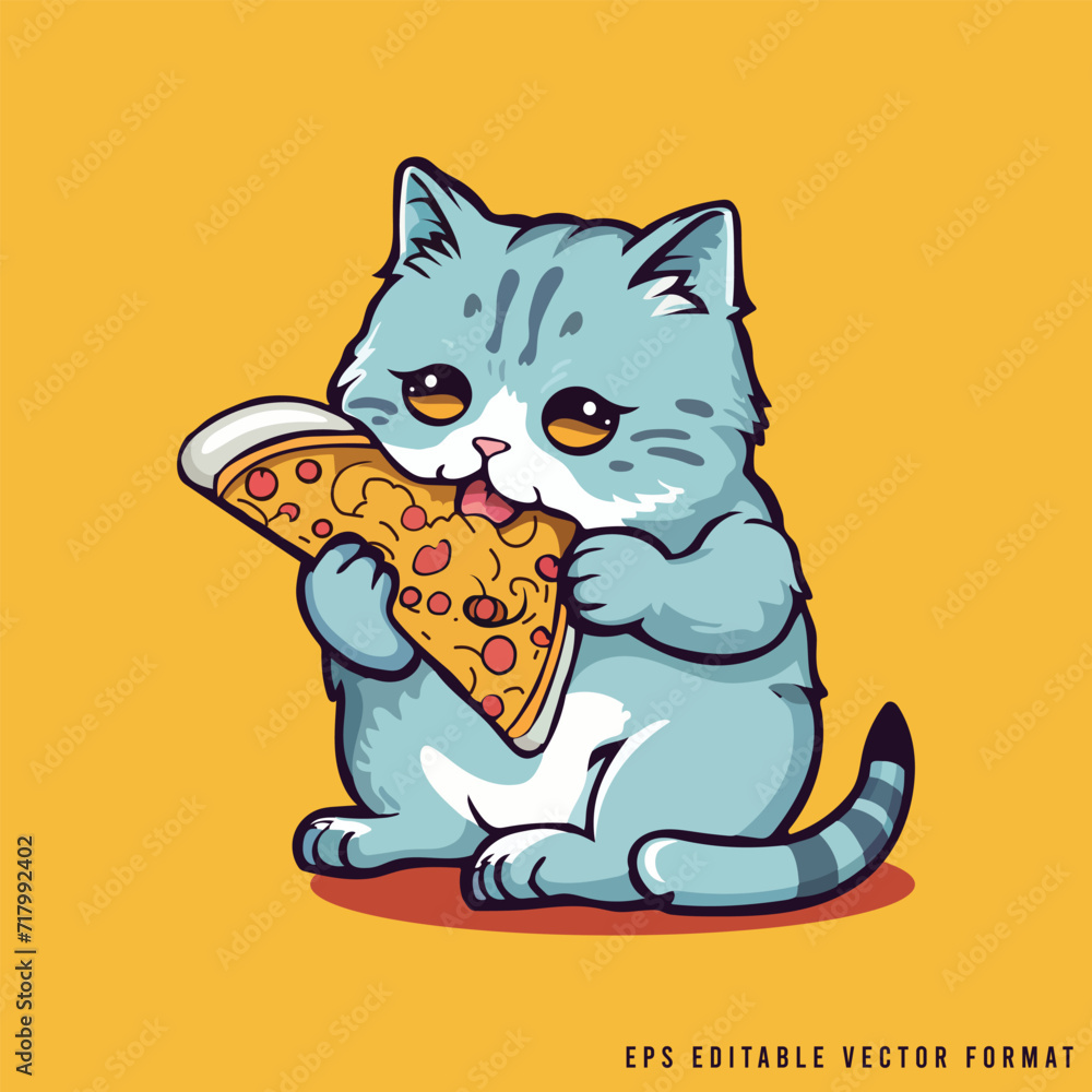cat eating a pizza vector stock illustration cat eating a pizza vector stock illustration
