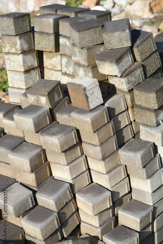 Detail of a pile of cement pavers for oudoor flooring