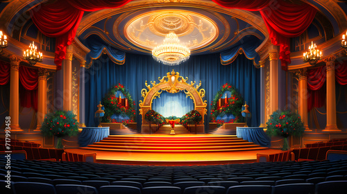 Opulent Stage and Auditorium in a Historic Theater: Red Velvet Seats and Golden Accents