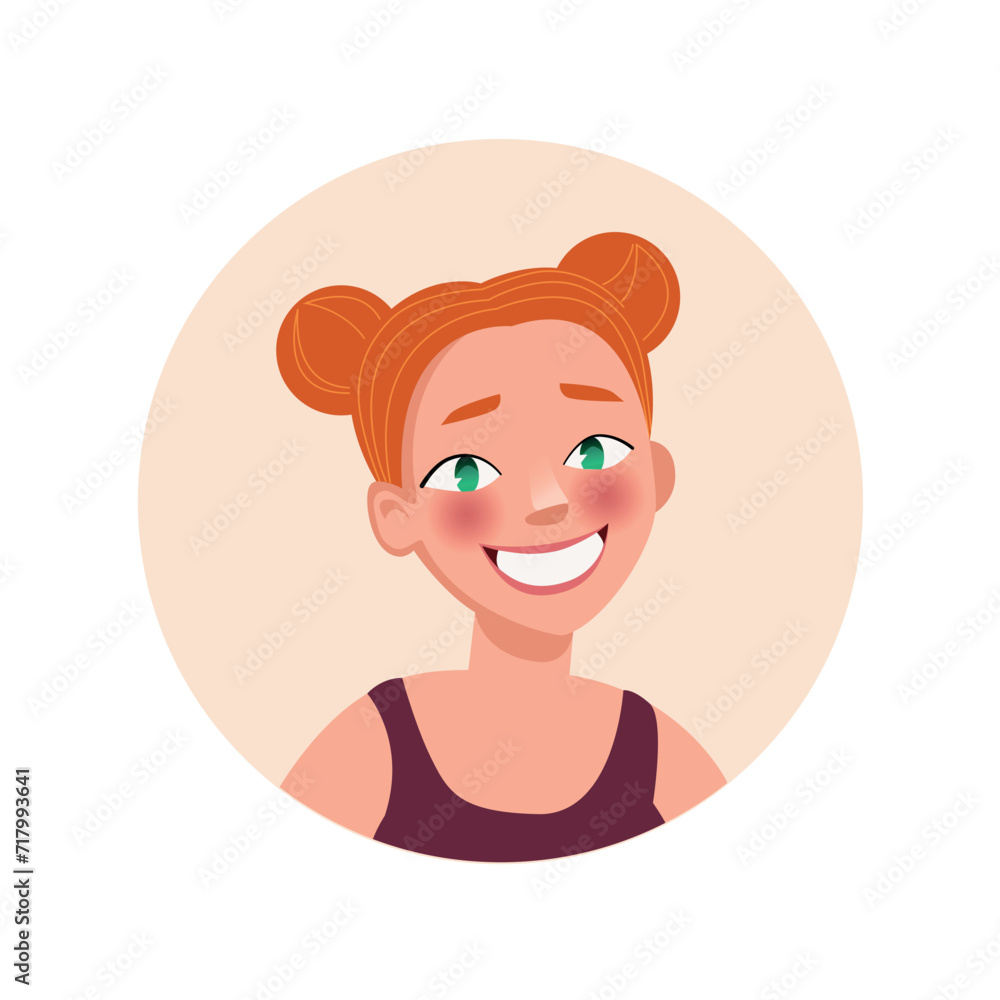 Avatar of happy person in cartoon design. A graceful and charming cartoon design featuring a woman's avatar, inviting viewers to appreciate her elegance and personality. Vector illustration. Avatar of happy person in cartoon design. A graceful and charming cartoon design featuring a woman's avatar, inviting viewers to appreciate her elegance and personality. Vector illustration.