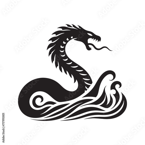 Submerged Whispers: Sea Serpent Silhouette Chronicle Echoing the Whispers of Subaquatic Chronicles - Sea Serpent Illustration - Sea Serpent Vector 