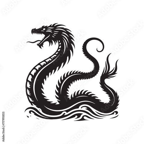Serpentine Symphony: Sea Serpent Silhouette Set Capturing the Graceful Dance of Oceanic Elegance - Sea Serpent Illustration - Sea Serpent Vector
