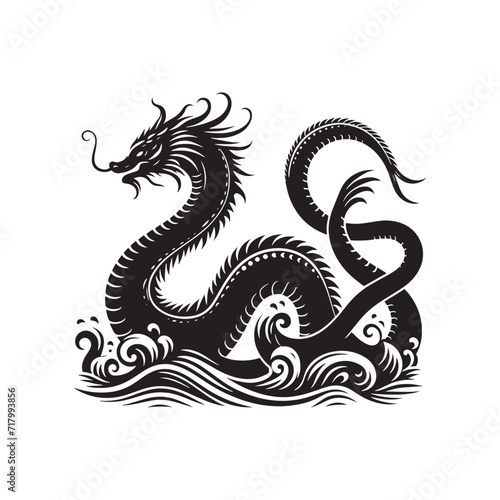 Ethereal Depths: Sea Serpent Silhouette Collection Depicting the Mysterious Shadows of Aquatic Serenity - Sea Serpent Illustration - Sea Serpent Vector 