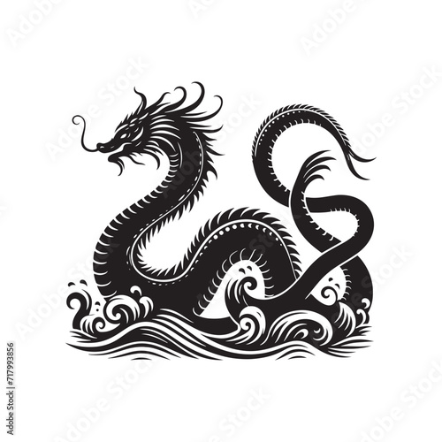 Ethereal Depths: Sea Serpent Silhouette Collection Depicting the Mysterious Shadows of Aquatic Serenity - Sea Serpent Illustration - Sea Serpent Vector
