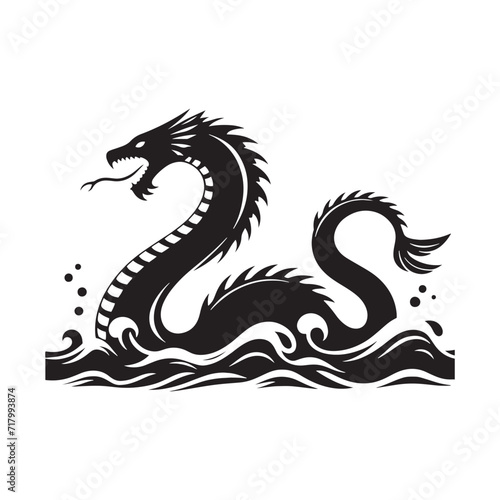 Aquatic Legends: Sea Serpent Silhouette Tapestry Weaving Tales of Ancient Nautical Mythos - Sea Serpent Illustration - Sea Serpent Vector 