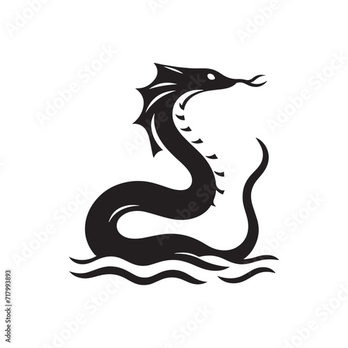 Mystical Maritime Wonders: A Series of Enchanting Sea Serpent Silhouettes Evoking Oceanic Majesty - Sea Serpent Illustration - Sea Serpent Vector
