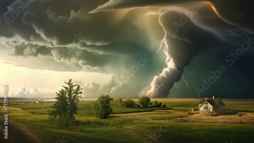tornado and lightning at farmland
 photo