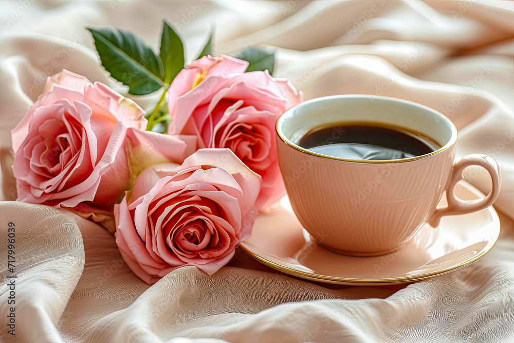 Cup of coffee and rose generative ai Cup of coffee and rose generative ai