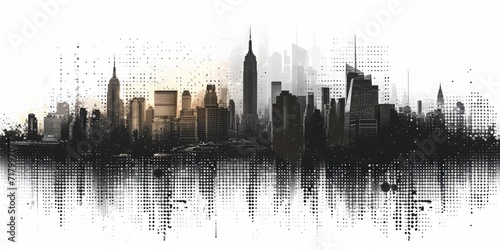 Silhouetted New York: The Iconic Skyline Emerges Through Misty Veils in a Monochromatic Cityscape at Dawn, Generative AI