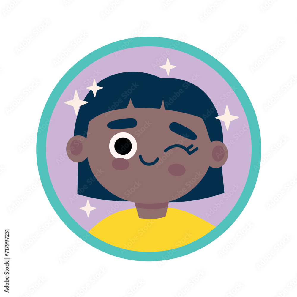 Cute avatar of child in cartoon design. An artful child's avatar with an adorable and bright design create a visually appealing and child-friendly image. Vector illustration. Cute avatar of child in cartoon design. An artful child's avatar with an adorable and bright design create a visually appealing and child-friendly image. Vector illustration.