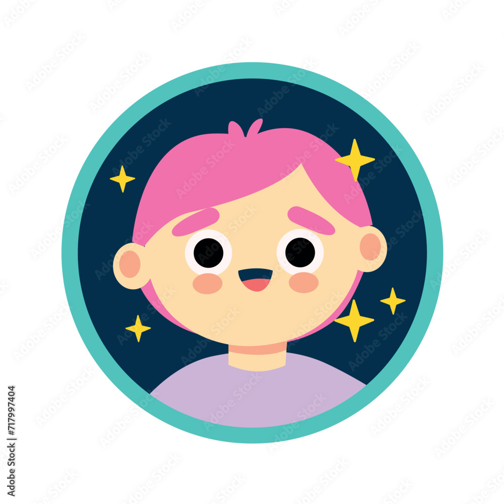 Cute avatar of child in cartoon design. This design effectively combines the clean white background with the child's avatar, suitable for various creative apps. Vector illustration. Cute avatar of child in cartoon design. This design effectively combines the clean white background with the child's avatar, suitable for various creative apps. Vector illustration.