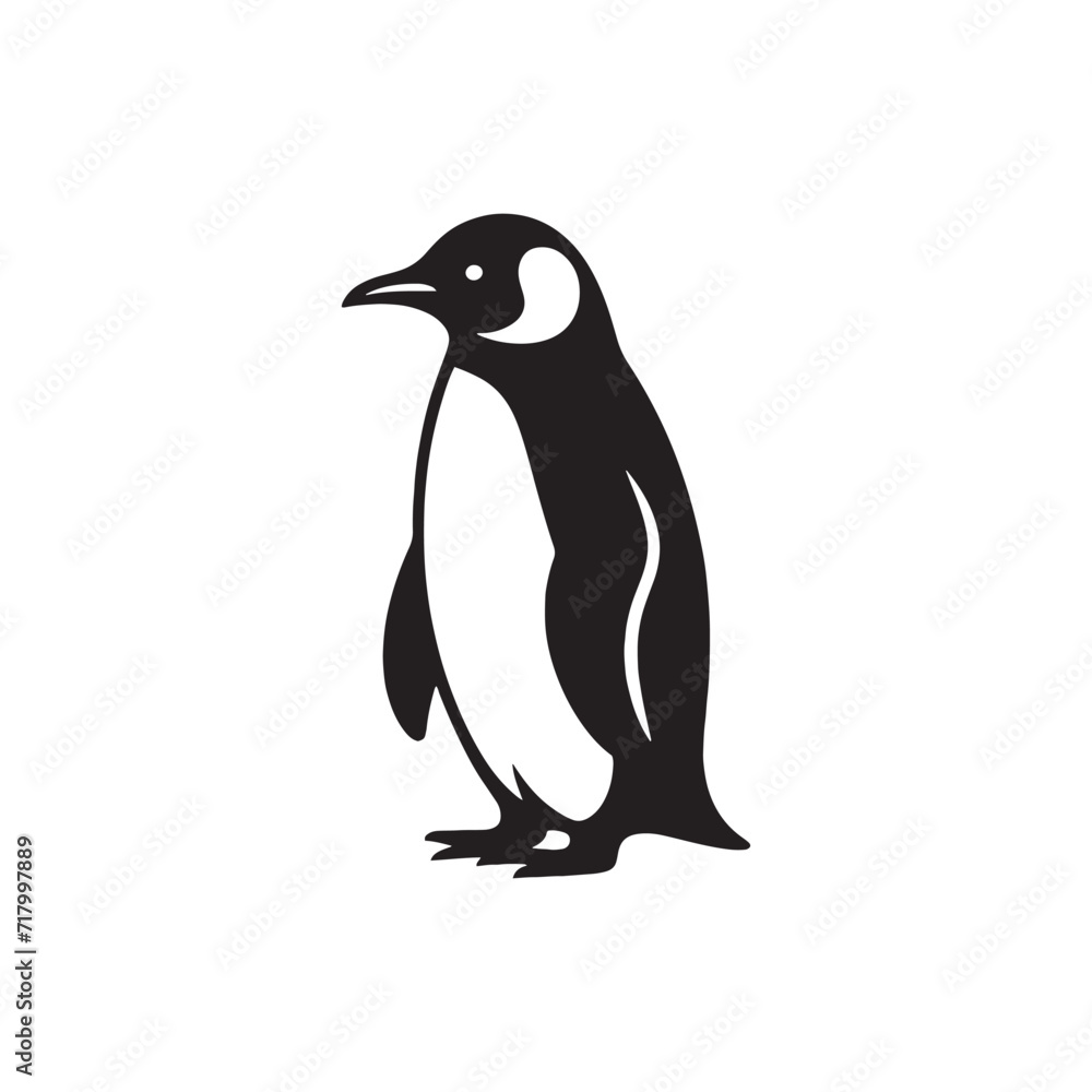 Naklejka premium Twilight Tango: Penguin Silhouette Series Performing a Dazzling Dance Under the Ethereal Antarctic Twilight - Penguin Illustration - Penguin Vector