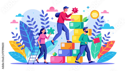 Creative team solving puzzle together in a collaborative effort