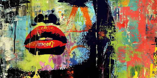 Grunge Gallery: Collage of Faces. A Gallery with Grunge-era Art and 90s Music Memorabilia, Signifying 90s Subculture