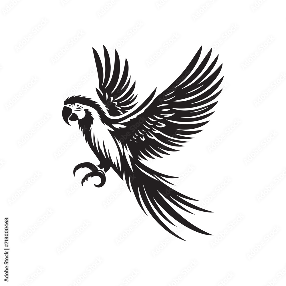Obraz premium Flora and Fauna: A Fusion of Parrot Silhouettes and Tropical Foliage in a Harmonious Display - Parrot Illustration - Parrot Vector 
