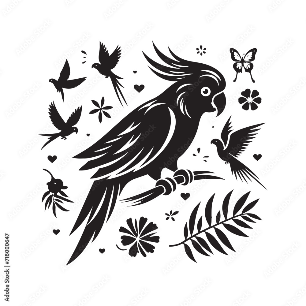 Fototapeta premium Celestial Soar: Parrot Silhouette Collection Soaring High in Celestial Splendor against the Canvas of the Sky - Parrot Illustration - Parrot Vector 