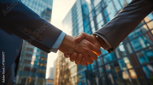 Corporate Success Businessmen Seal Deal with Handshake