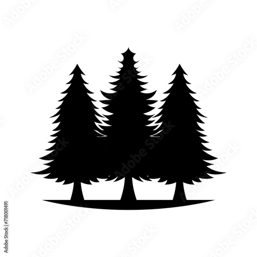 Monochrome illustration of 3 wild spruces silhouette on a white background.