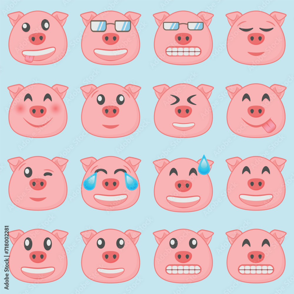 Pig emoji faces with cute expressions for social media Pig emoji faces with cute expressions for social media