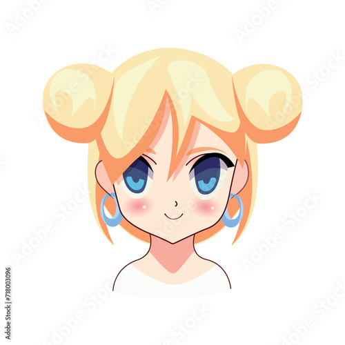 Avatar in anime cartoon design. This cute design of the anime girl's avatar celebrates the artistry of anime with grace and charm. Vector illustration.
