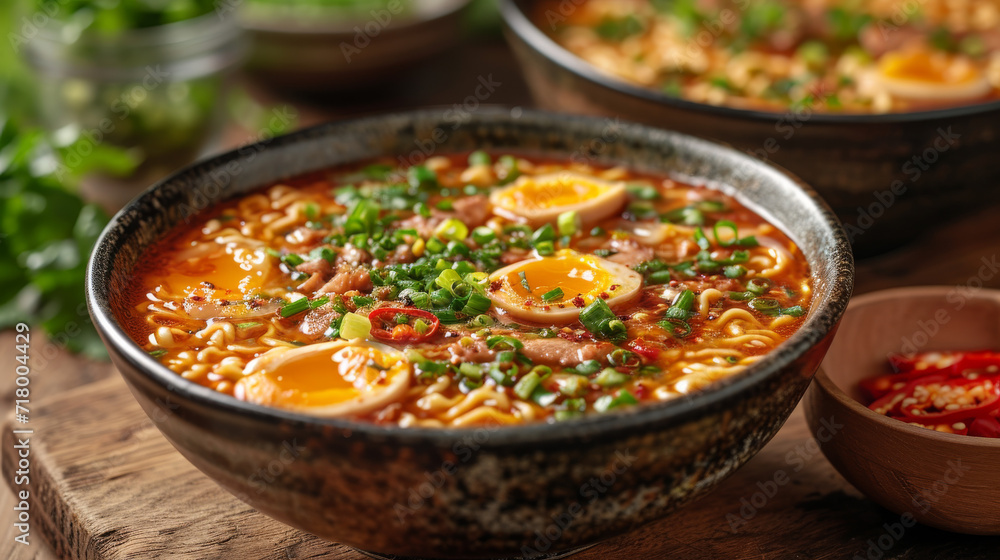 Ramen in a bowl well decorated, product photo Ramen in a bowl well decorated, product photo