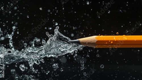 Artistic Graphite pencil Art Tool in water splashes on the black background. Horizontal Illustration. Design and Creativity. Ai Generated Illustration with Professional Graphic Graphite pencil.