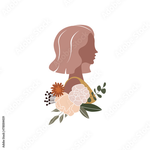 Avatar of women with flowers. This enchanting woman s avatar is a perfect fusion of design and romance  ready to captivate hearts and add a touch of elegance. Vector illustration.