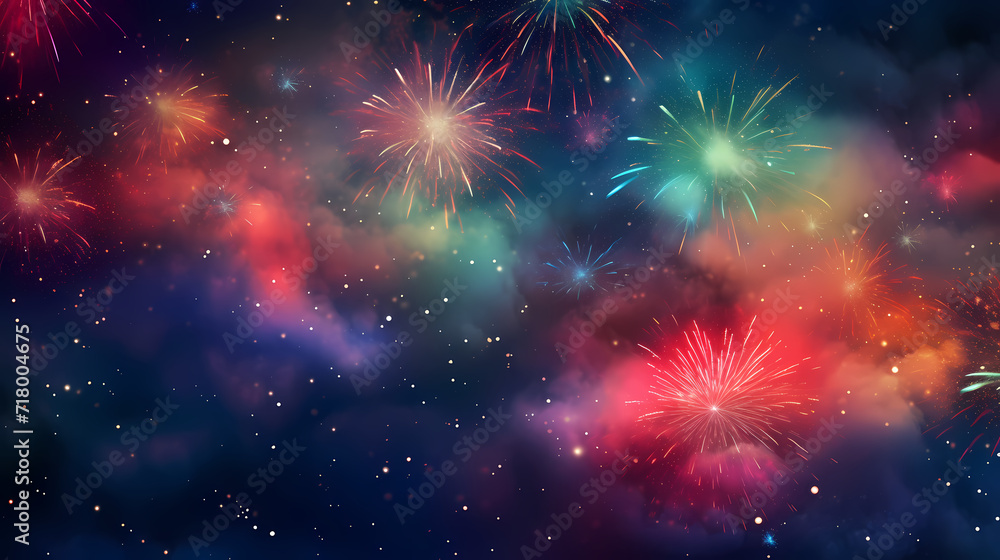 Fototapeta premium Beautiful fireworks background at night for holiday decoration