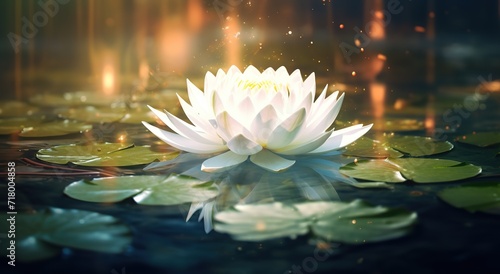 Lotus flowers are white, very beautiful, with just the right amount of light