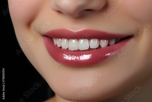 Close up of woman s teeth and gums. Snow-white smile. Generative AI.