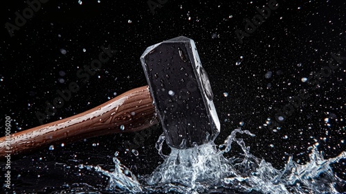 Versatile Hammer Construction Tool in water splashes on the black background. Horizontal Illustration. Building Equipment. Ai Generated Illustration with Efficient Ergonomic Hammer.