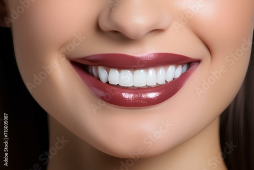 Close up of woman s teeth and gums. Snow-white smile. Generative AI.