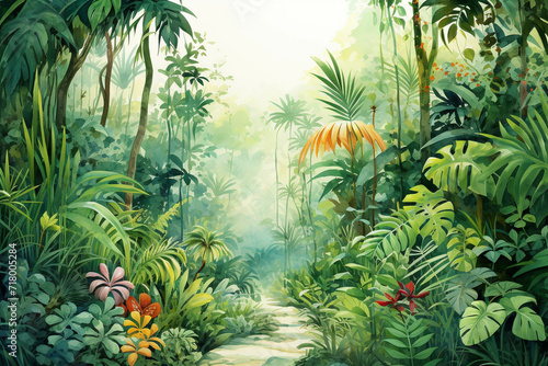 Image of the atmosphere in the forest created with watercolors.