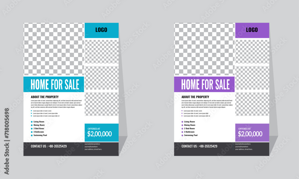 Home for sale flyer template design set with blue, purple color. marketing, business proposal, promotion, advertise, publication, eye catching home sale flyer design, home easy sale flyer Home for sale flyer template design set with blue, purple color. marketing, business proposal, promotion, advertise, publication, eye catching home sale flyer design, home easy sale flyer